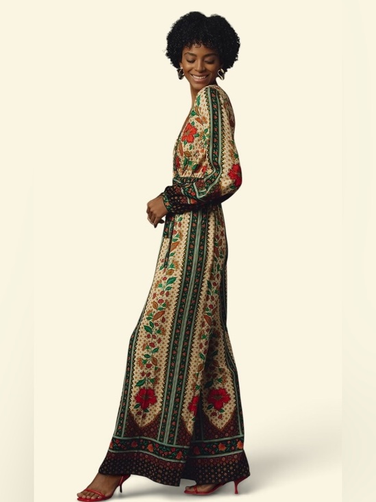 FARM Rio Pants - Farm Rio x New Anthropologie Cotton Boho Floral Jumpsuit Long Sleeve S-S